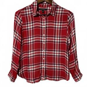 Banana Republic Women's Red Plaid Flannel Buttondown Shirt Classic Fit Size XS